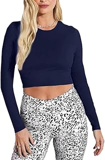 توب قصير باكمام طويلة من الملابس رياضية, اخضر داكن, XL، للالللنساء