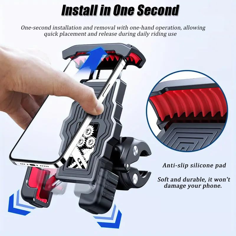 Support Téléphone Moto pour Peugeot Elyseo 100 2001-2003, Universel Rotation à 360 Support Guidon Support De Téléphone, Clip de Téléphone Moto pour 4.7”-6.8” Pouces