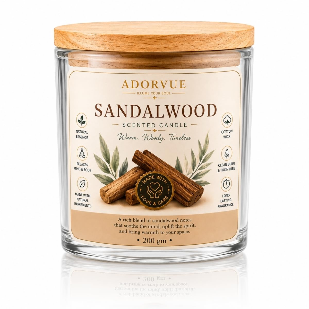 Sandalwood Scented Candle for Home Decor & Gifting | Natural Soy Wax Aromatherapy Candle in Premium Glass Jar with Wooden Lid |Fragrance Candle for Bedroom, Relaxation, Spa & Meditation | 200g-image-25