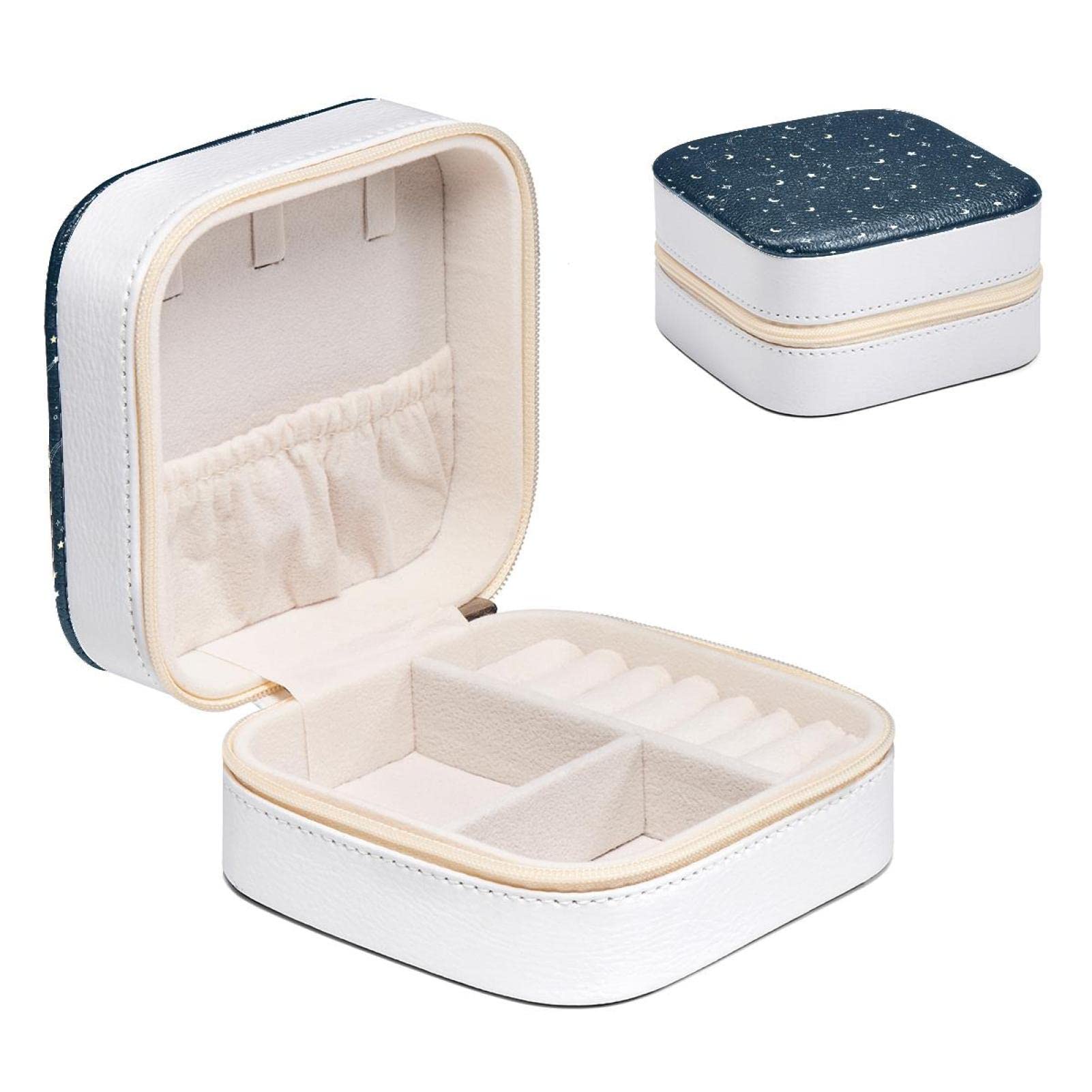 Boîte à bijoux femme motif étoiles lune galaxie petit rangement bagues