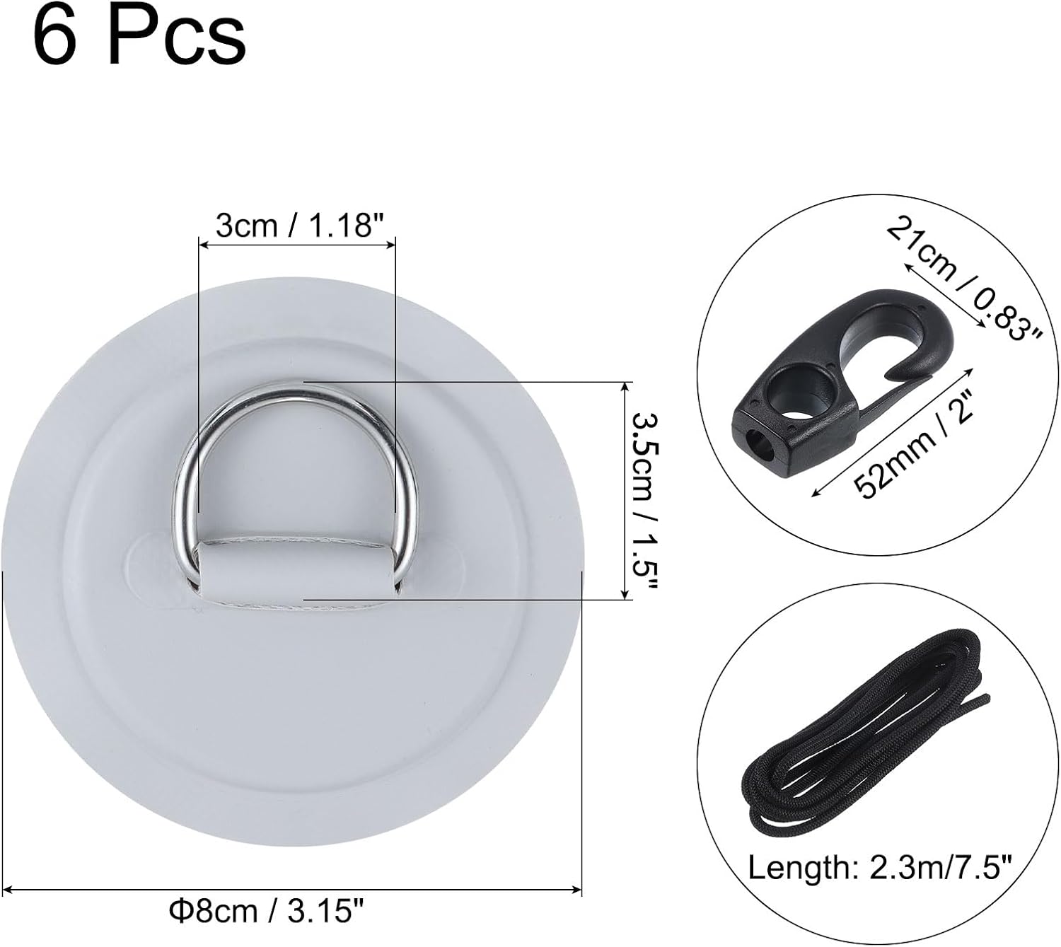 PATIKIL D-Ring Patch Stainless Steel D-Ring PVC Patch Pad No Glue Include with Elastic Cords and Hooks for Inflatable Boat Paddle Board Canoe Surfboard
