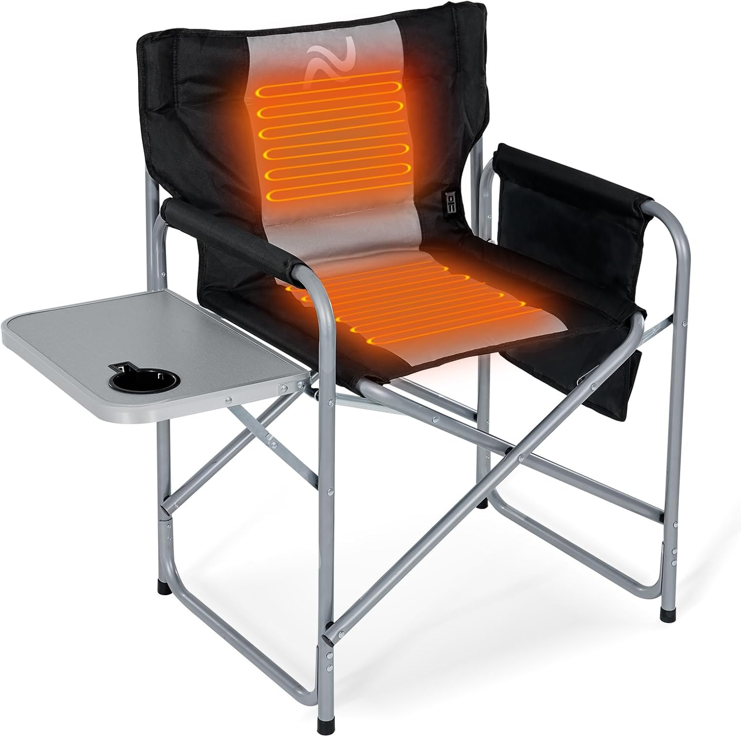 NAIZEA Heated Director Chair-Heated Camping Chair for Adult, Oversized Outdoor Chairs with Side Table Pockets, Makeup Folding Chairs Supports 550lbs(Power Bank Not Included)