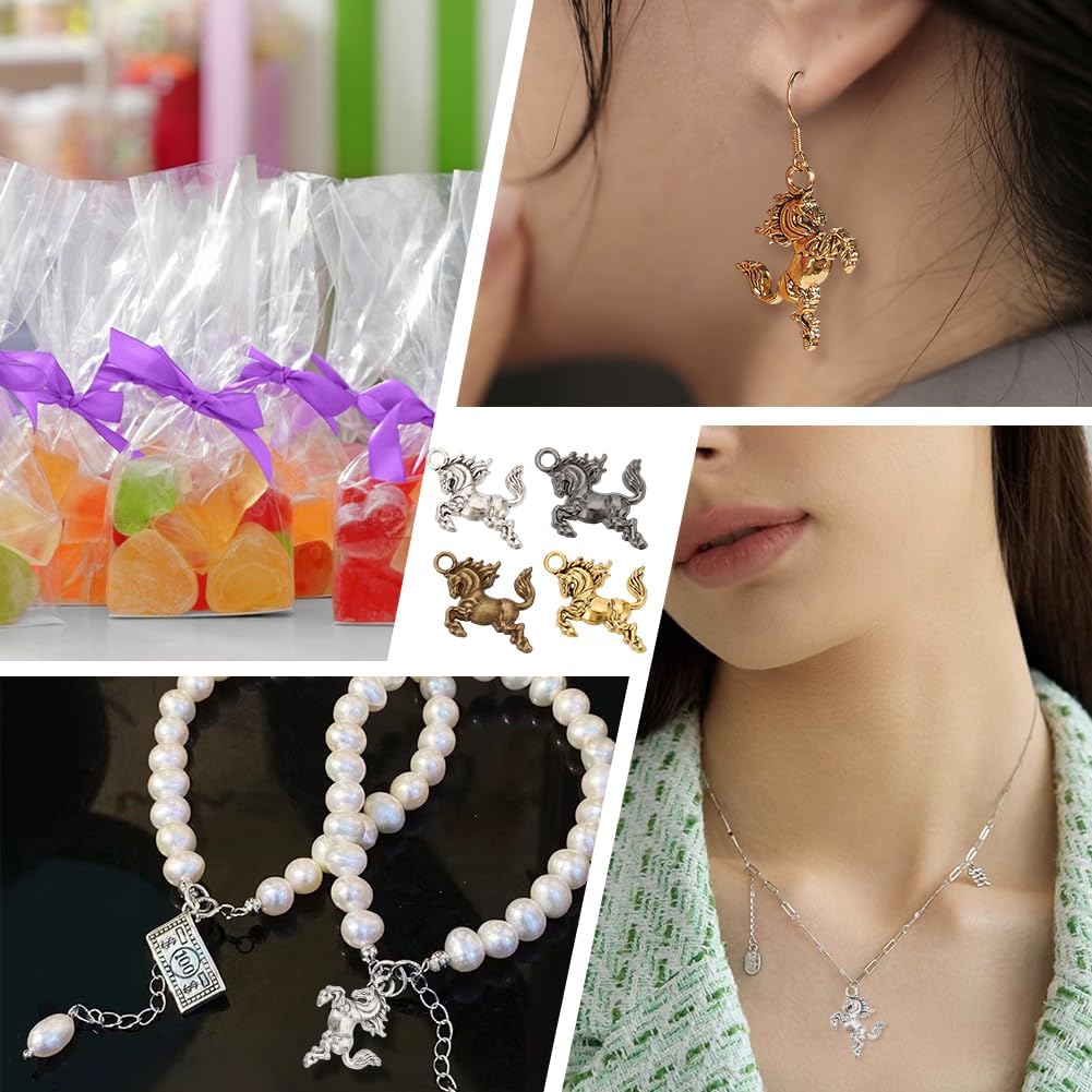 PH PandaHall 80pcs Horse Charms 4 Colors Tibetan Style Alloy Pendants Equestrian Horsemanship Beads Running Horse Animal Charms for DIY Crafts Bracelet Necklace Jewelry Making Hole: 3mm - Image 7