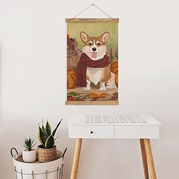 Amazon.co.jp: 帆布の絵 かわいいコーギー犬 掛ける絵 ポスター