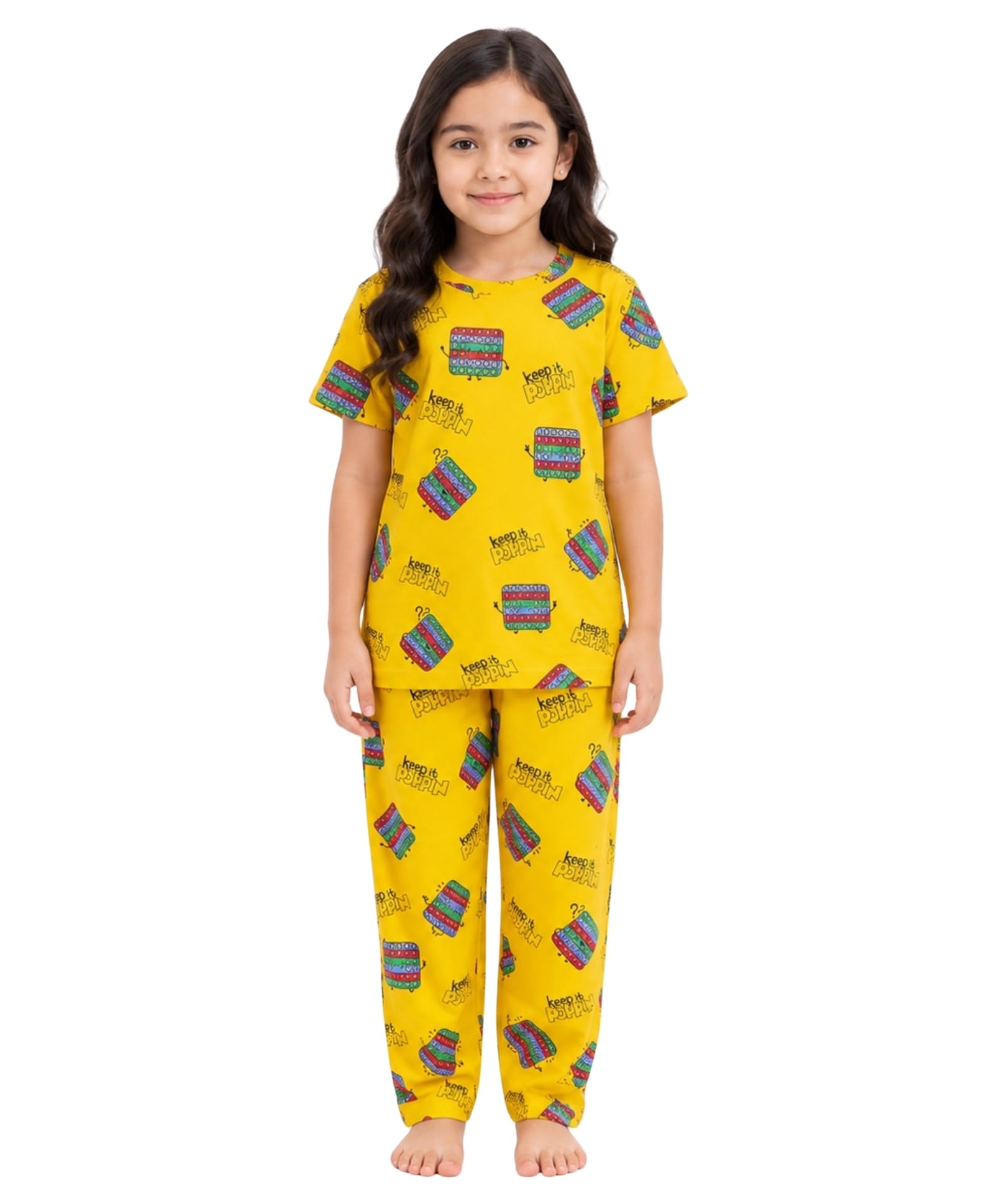 ANTHRILO Summer POP IT Yellow Girls Short Sleeve Pyjama Set - Yellow
