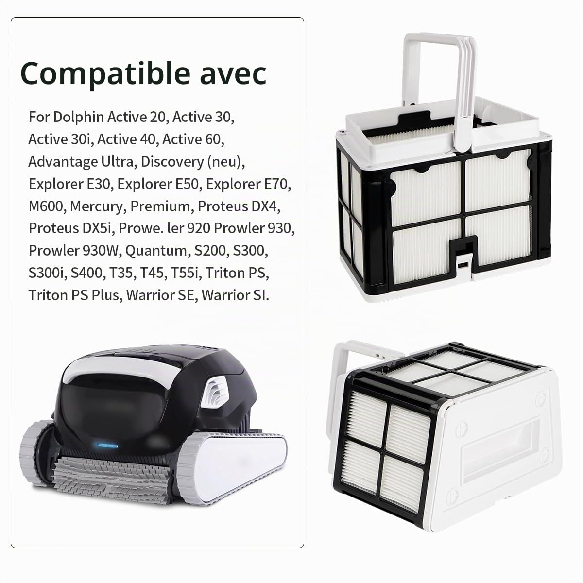 Panier filtrant Ultra Fin Compatible avec Dolphin, Active 20，Explorer E30，M600，Proteus DX4，Triton PS， S200，S300, Numéro de pièce: 9991458-R1