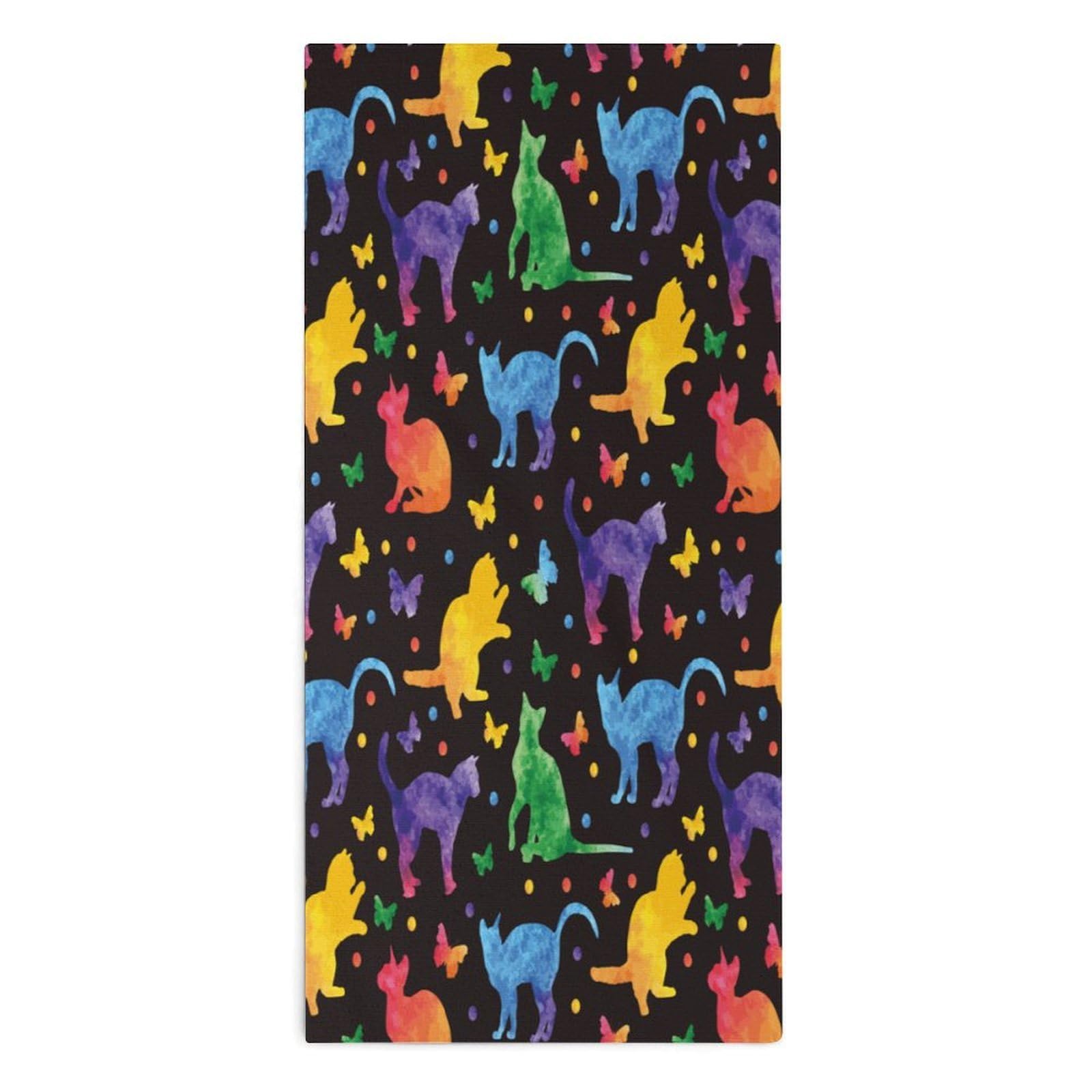 TXFBTRFSA Colorful Watercolor Cats And Butterflies Hand Towels for Adult Face Towel Bath Beach Swim Accessories