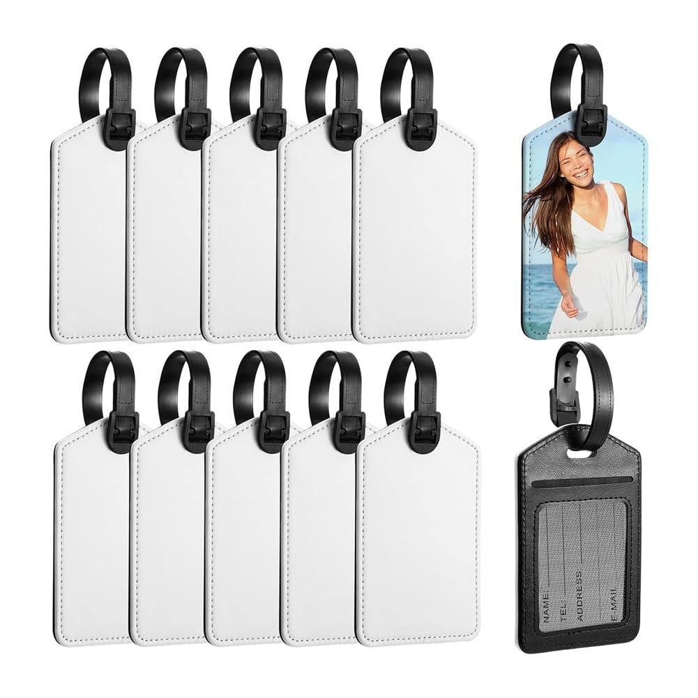 Fuhjythy White Sublimation Luggage Tags Heat Transfer Pu Leather Name Tag Blank Suitcase Tags Travel Business Id Card Holder