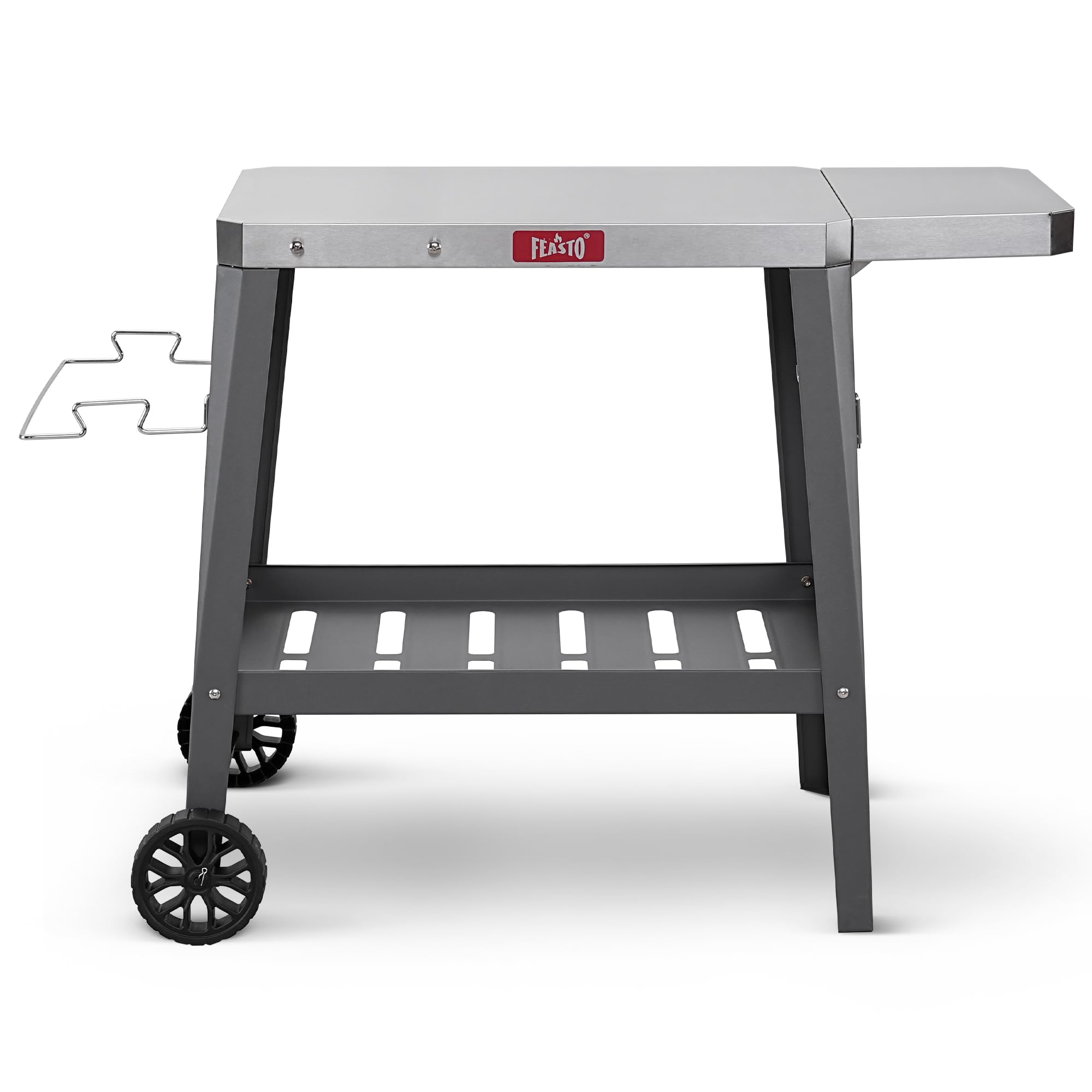 Feasto Outdoor Grill Cart, Pizza Oven Table with Wheels, Stainless Steel Countertop with Foldable Extension Table, Versatile Food Prep Grill Cart for Outdoor BBQ Cooking Gathering