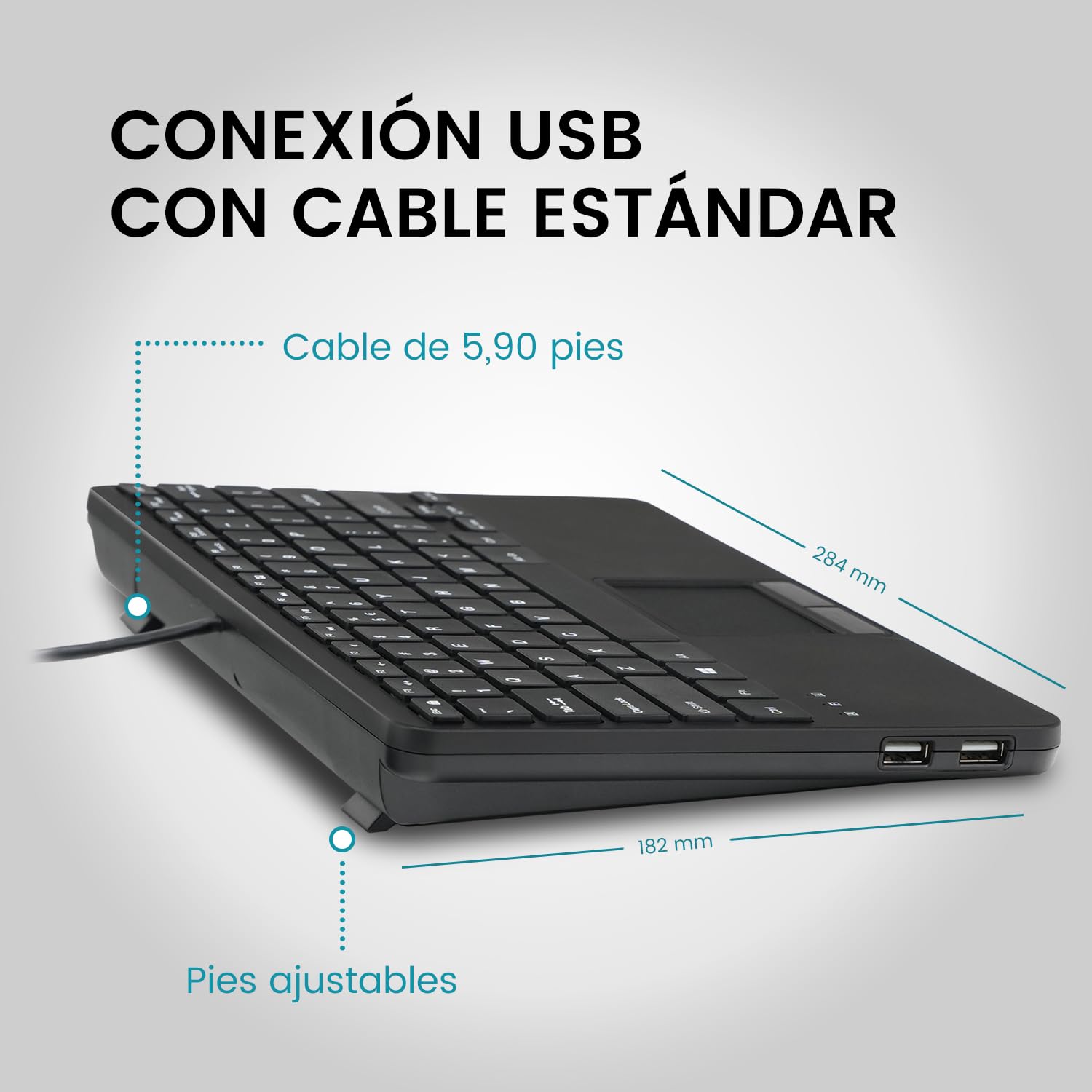 Perixx PERIBOARD-525ES, Mini cavo USB con cavo e pannello scheda - Teclas de tijera tipo X - 28 x 18 x 2,8 cm - 2 concentradores USB Integrados - Español
