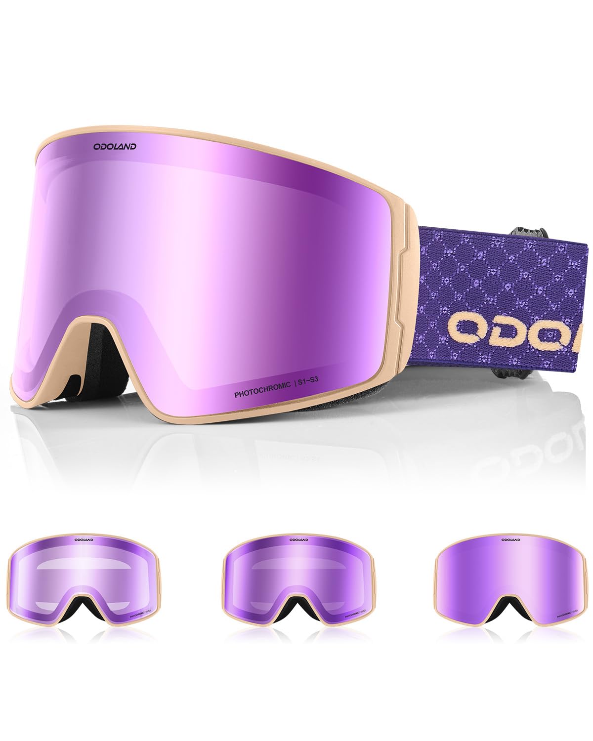 Odoland Occhiali da Sci Fotocromatici per Giornate Soleggiate e Nuvolose Maschera da Snowboard Cilindrici Antiappannamento Protezione UV400 Occhiali da Sci e Snowboard per Adulti Ragazzi Uomo Donna
