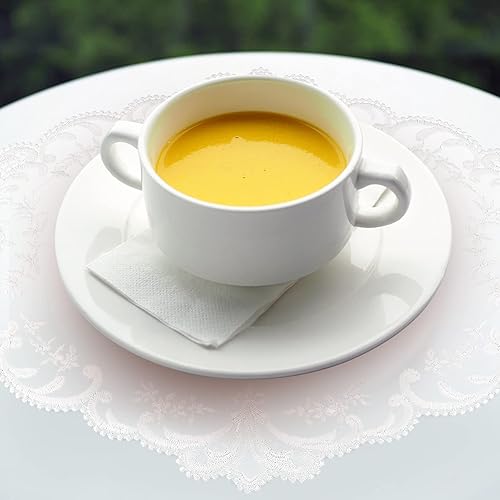 Miniatura 8 de ABOOFAN Mantel individual de encaje con tapetes, estilo retro, estilo francés, posavasos blancos, tapete ovalado para boda, cumpleaños, cena,