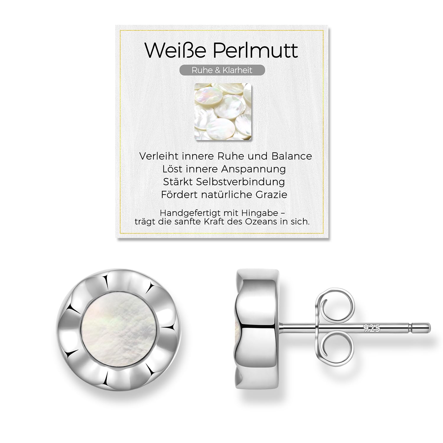 Obsidian & Perlmutt Ohrringe Silber 925 für Frauen, AAA-Natürliche Edelsteine Ohrstecker, Hypoallergen & Nickelfrei, Geschenk mit Box und Bedeutungskarte