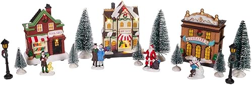Miniatura 8 de Kurt S. Adler Aldea de Navidad con iluminación LED de 5.5 pulgadas, funciona con pilas, juego de 17 piezas