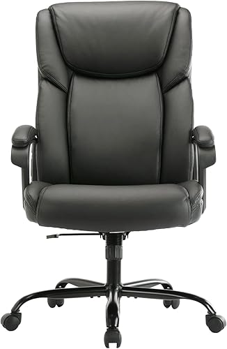 ZUNMOS Escritorio ejecutivo para oficina en casa, con respaldo alto, altura ajustable y giratoria, silla de soporte lumbar para cabeza, cuero negro