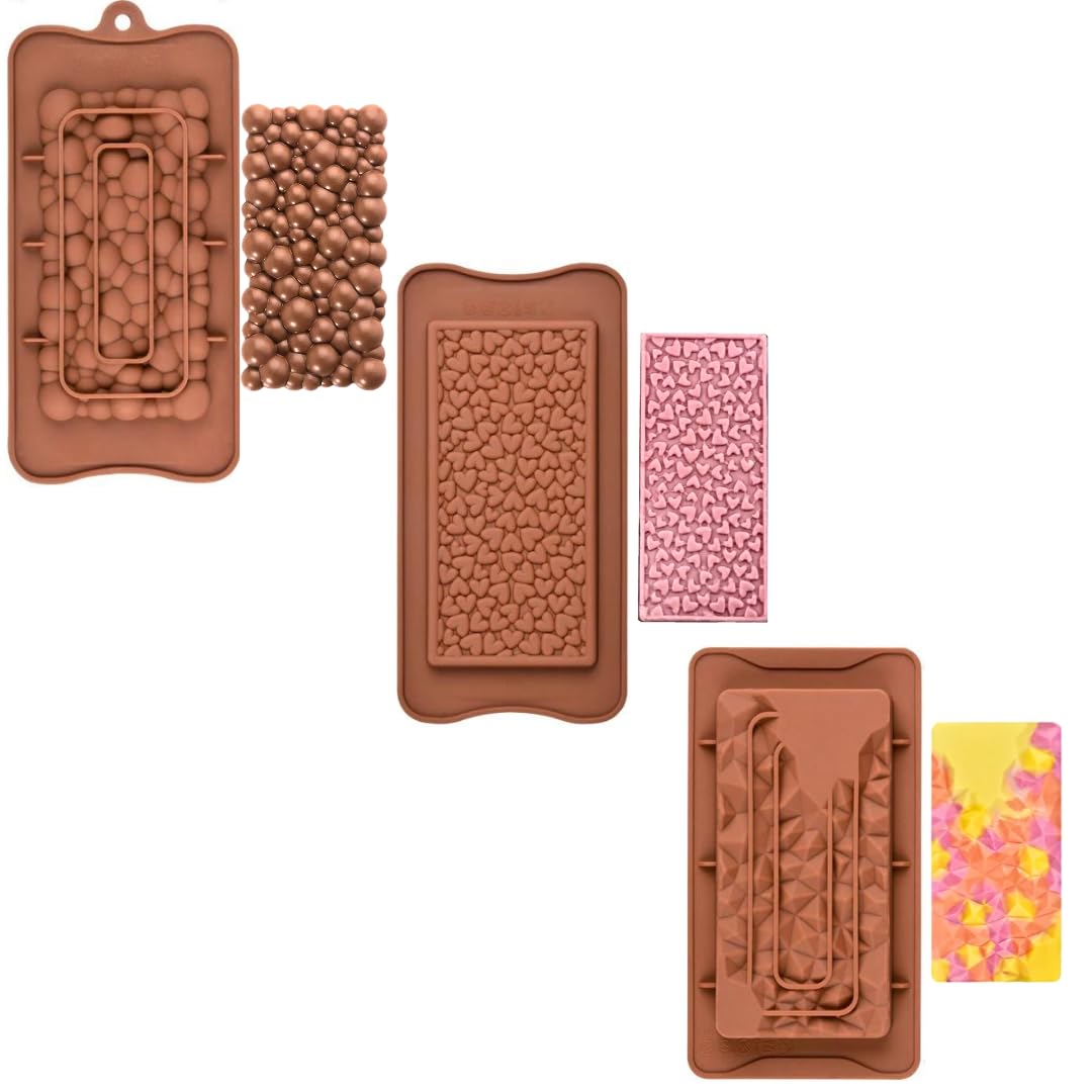 HUSAINI MART | 3pc Silicone Chocolate Mould Combo, Mini Heart, Bubble, Fragment Shape Mould, Candy,Jelly,Icecube.Cookie,Muffin,Cake Decorating,DIY Baking,Food Grade Silicone (Pack of- 3)