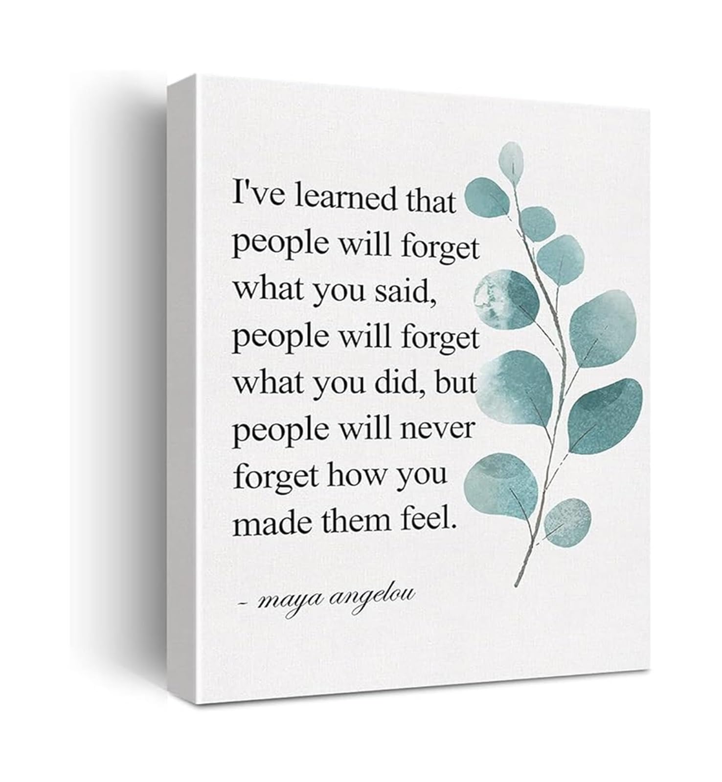 MDBJTCYZN Inspirational Wall-Art Maya Angelou Quote on Kindness How You Made People Feel Motivational Canvas Print for Office(Framed,08x12inch(20x30cm))