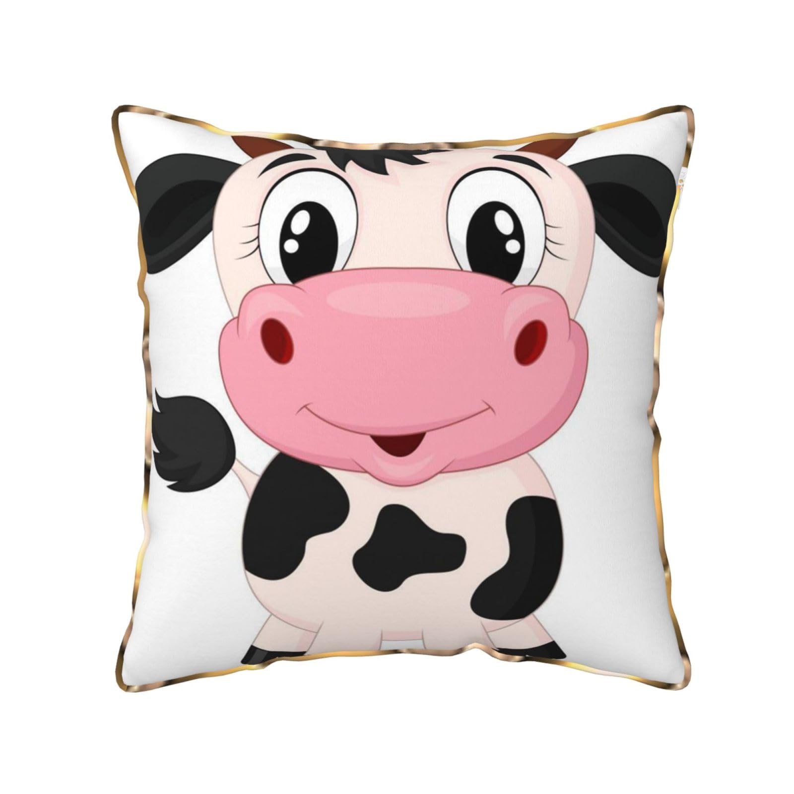 AUBKFELD Cartoon Milk Cow Printed Velvet Cushion Cover 50x50 CM with Gold Edging Strip, Square Pillowcase Soft Throw Pillow Covers Case Decorative for Living Room Sofa Couch Bed Bench