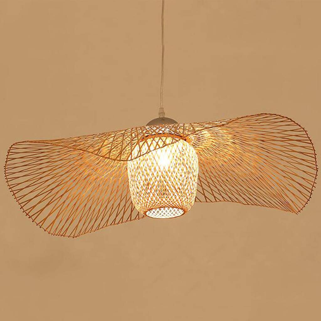 KXEcoLife Vintage Woven Bamboo Pendant Light, Adjustable LED Hanging Lamp, Nostalgic E27 Ceiling Fixture, Handmade Natural Rattan for Kitchen, Dining Room, 55cm Chandelier