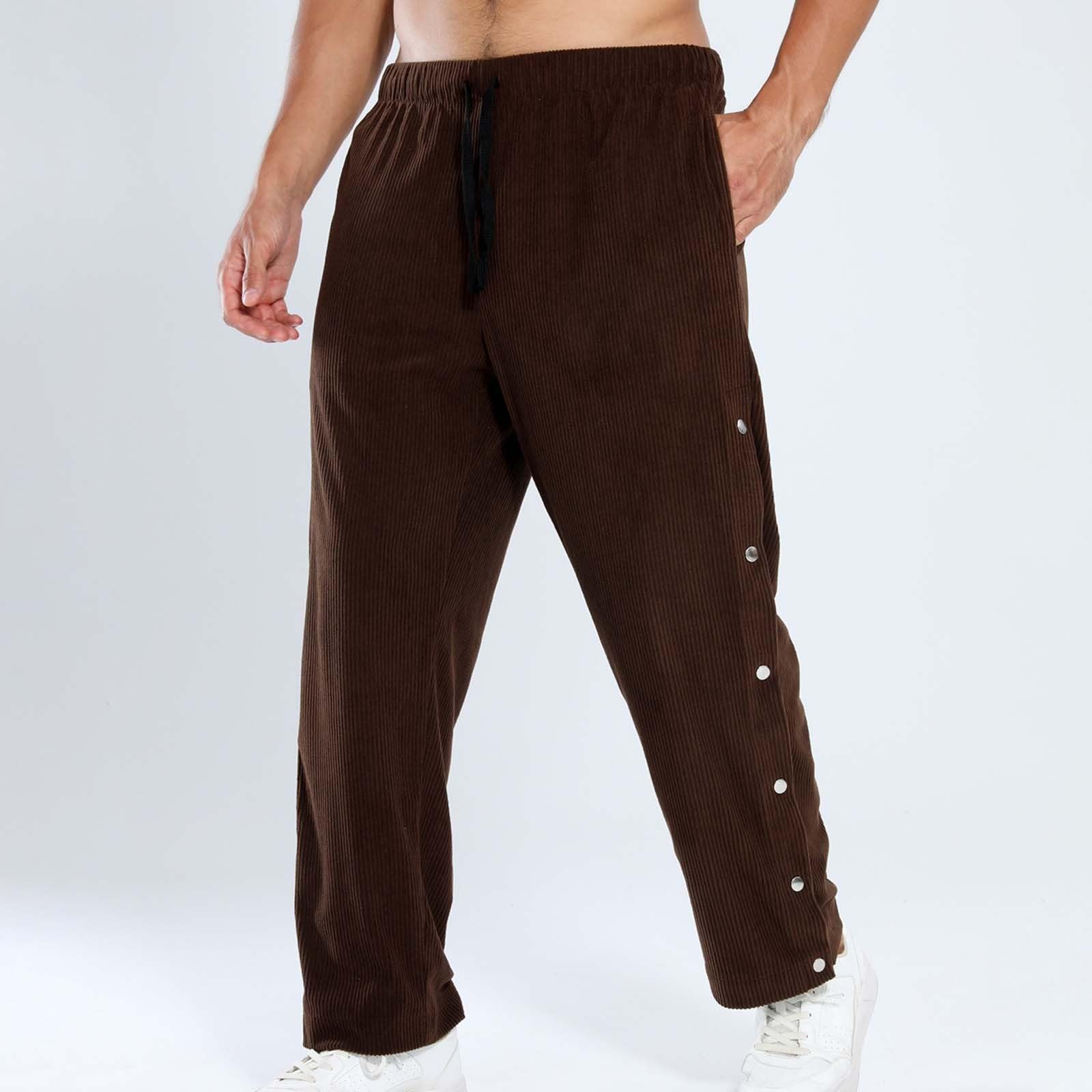 Pantaloni da jogging da uomo in velluto a coste, con bottoni laterali, casual, elasticizzati, con elastico in vita, con coulisse, per il tempo libero