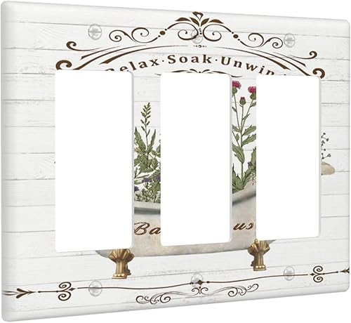 Miniatura 89 de Placa Cubierta de Interruptor de Luz de Palanca Individual con Diseño de Flor Botánica en Tablero de Madera Rústico Estilo Granja - Placa de Pared