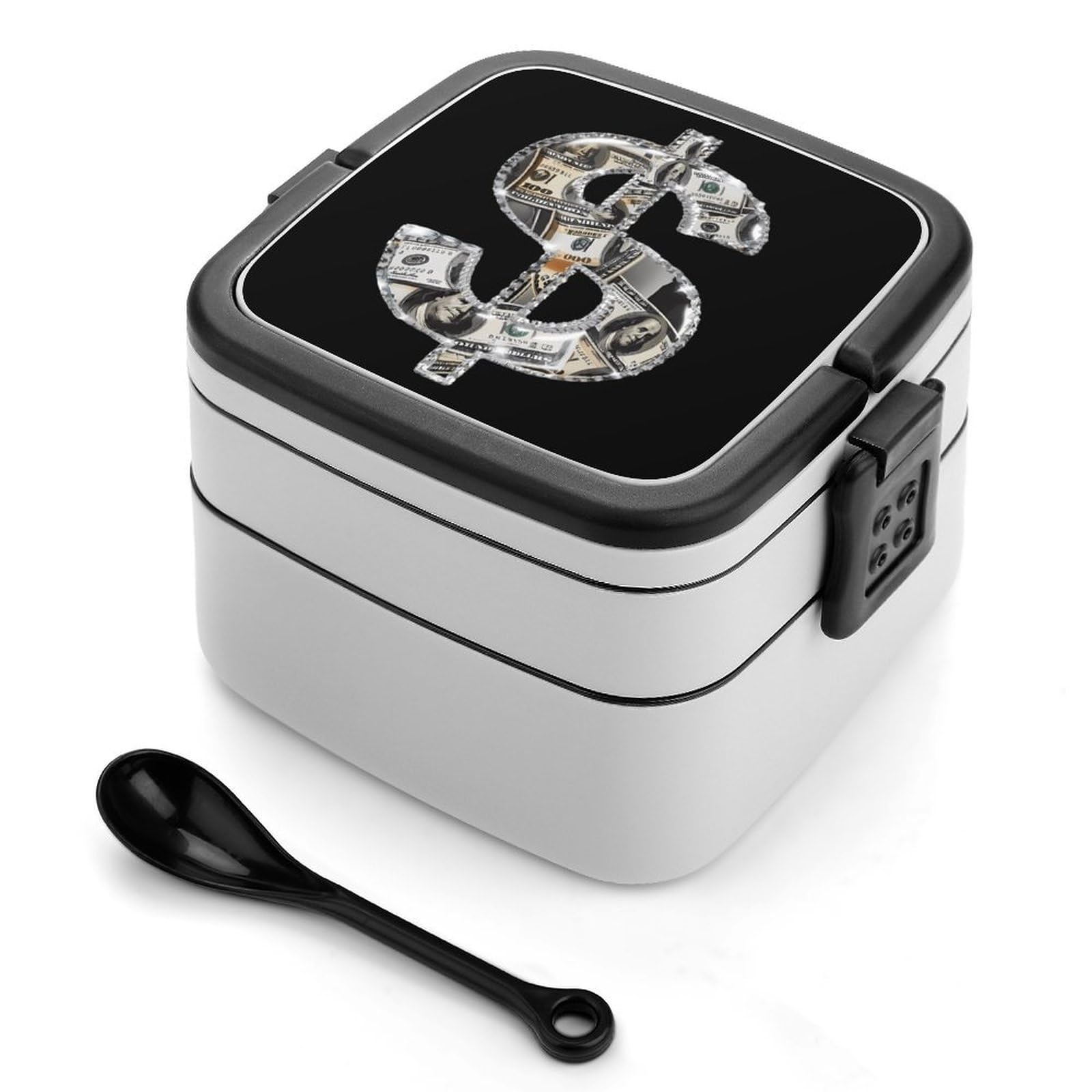 CGSBNGHA U.S. Dollar Sign Diamond Bento Lunch Box 2 Layer Lunchbox Food Container for Adults Office