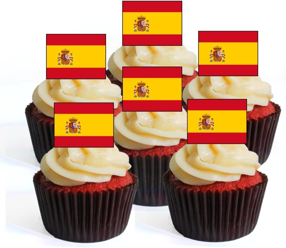 24 Spanish Flag Wafer Cupcake Toppers, Spain Edible PREMIUM THICKNESS