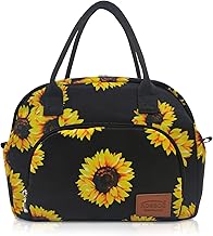 AOSBOS Insulated Lunch Bag 12L Large Lunch Bag Lunch Bag Waterproof Liner for Women Sunflower & Black