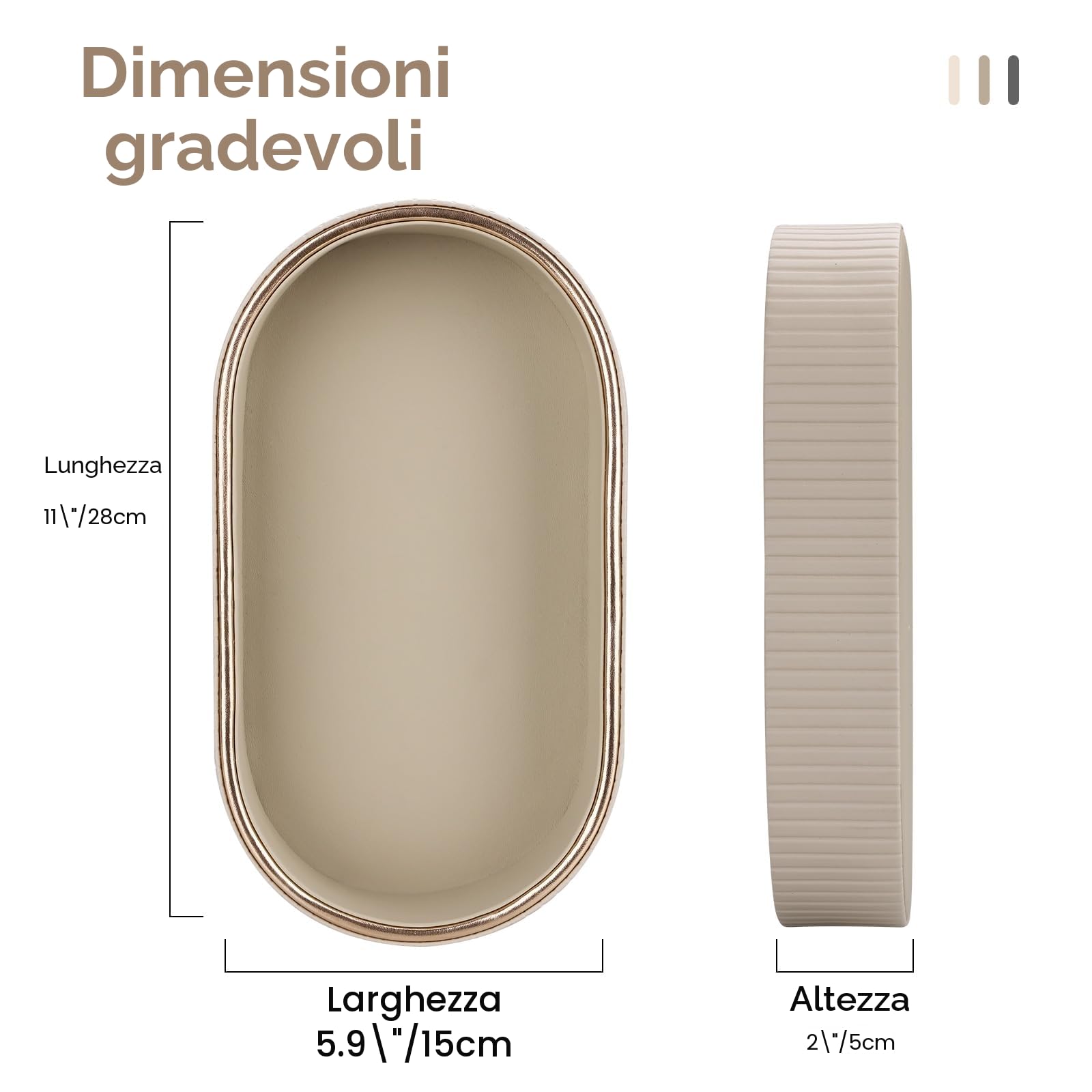 GORESE Vassoio da Bagno, Ovale Vassoio Decorativo in Pelle Vassoio Portaoggetti Vassoio per Profumi Svuotatasche Vassoio da Portata per Bagno,Cucina,Tavolo,Soggiorno,Camera da Letto(Beige)