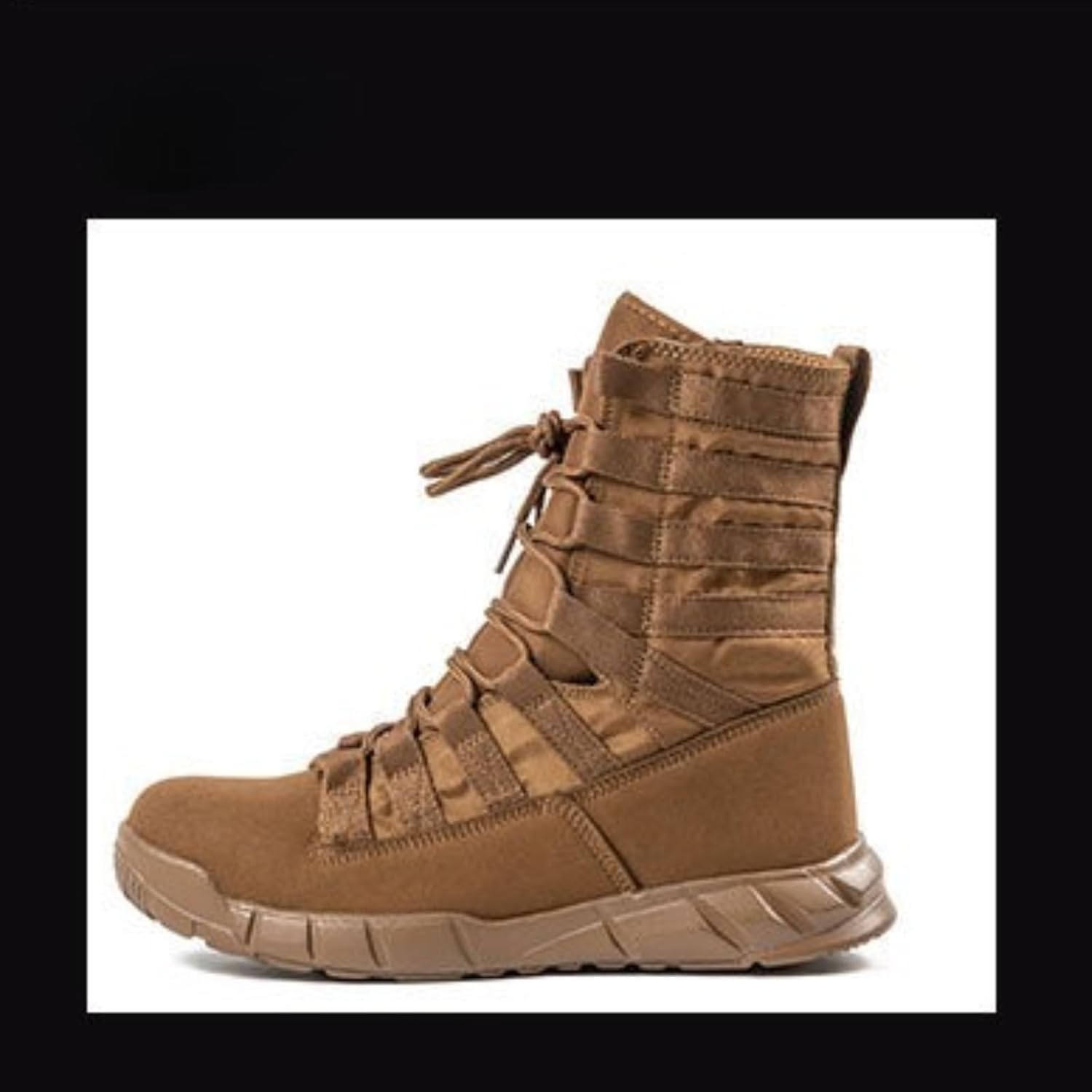 Men's Leather High Top Lace Up Military Tactical Boots With Side Zipper Lightweight Non-Slip Rubber Outsole Desert Combat Boots For Backpacking Travel Army Jungle Hunting