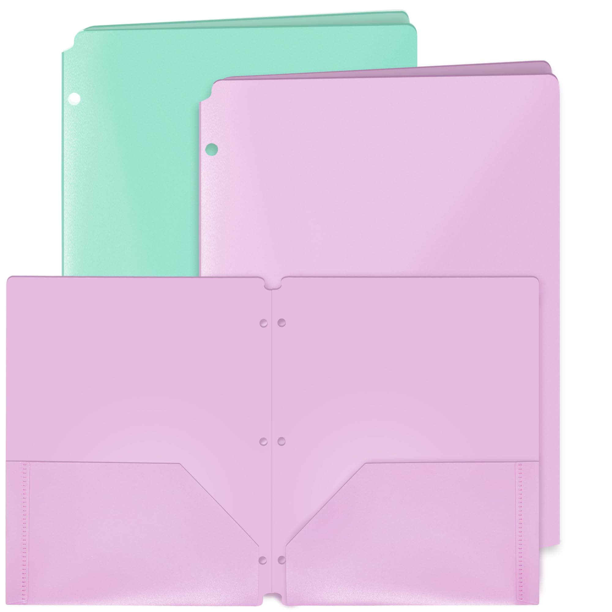 2 Pocket Folders, Heavy Duty Durable Poly for 3 Ring Binder - Letter Sized Papers, Files, Documents - 11.75" x 9.5" Plastic Colored (2 Pack)