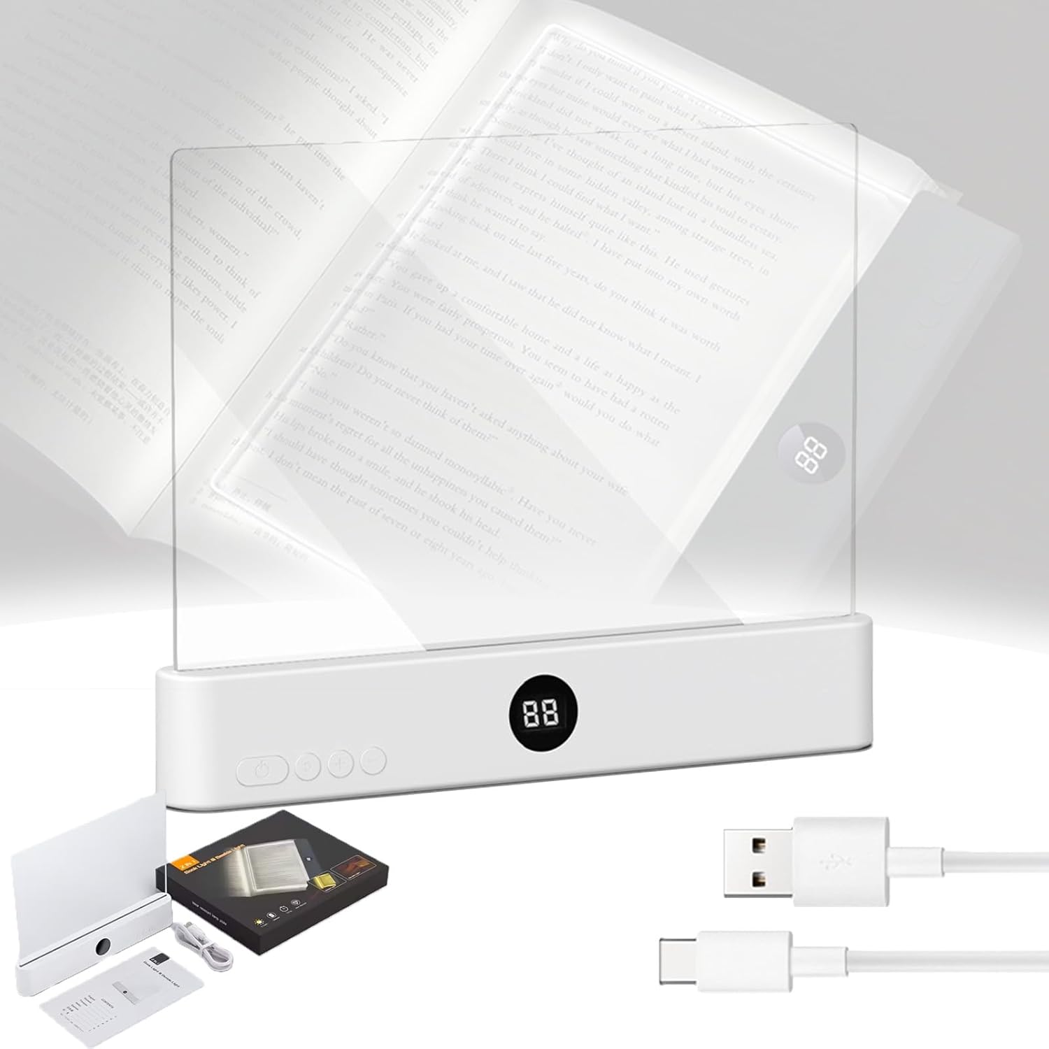Smart LED Book Light, 2026 Upgraded Book Reading Light, Rechargeable 3 Color Flat Student Reading Lamp, with Timer & Brightness Adjustment, Kids Eye Protection Light for Night Reading (White)