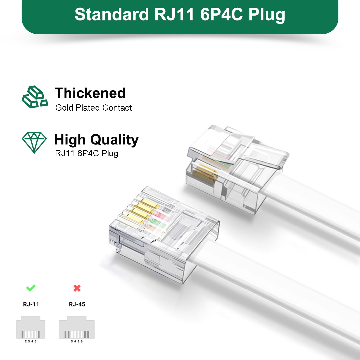 Uvital 25 Feet Phone Line Cord, RJ11 Phone Cable, Landline Telephone Wire with Telephone Coupler and 20pcs Cable Clips, for Modem, Fax Machine - White