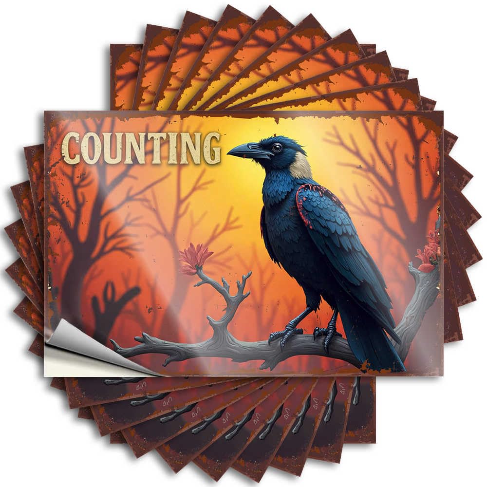 Gifts Lettering Sticker Helmet | Crow Perched On Branch in Mysterious Forest Cozy Darts Sticker Pack(6X9CM)