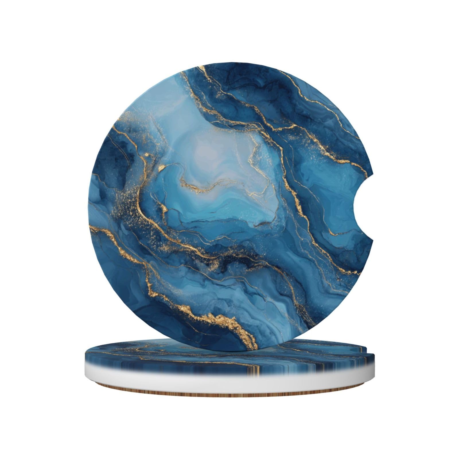 Luxurious Blue Marble Texture Ceramic Coasters,2pcs