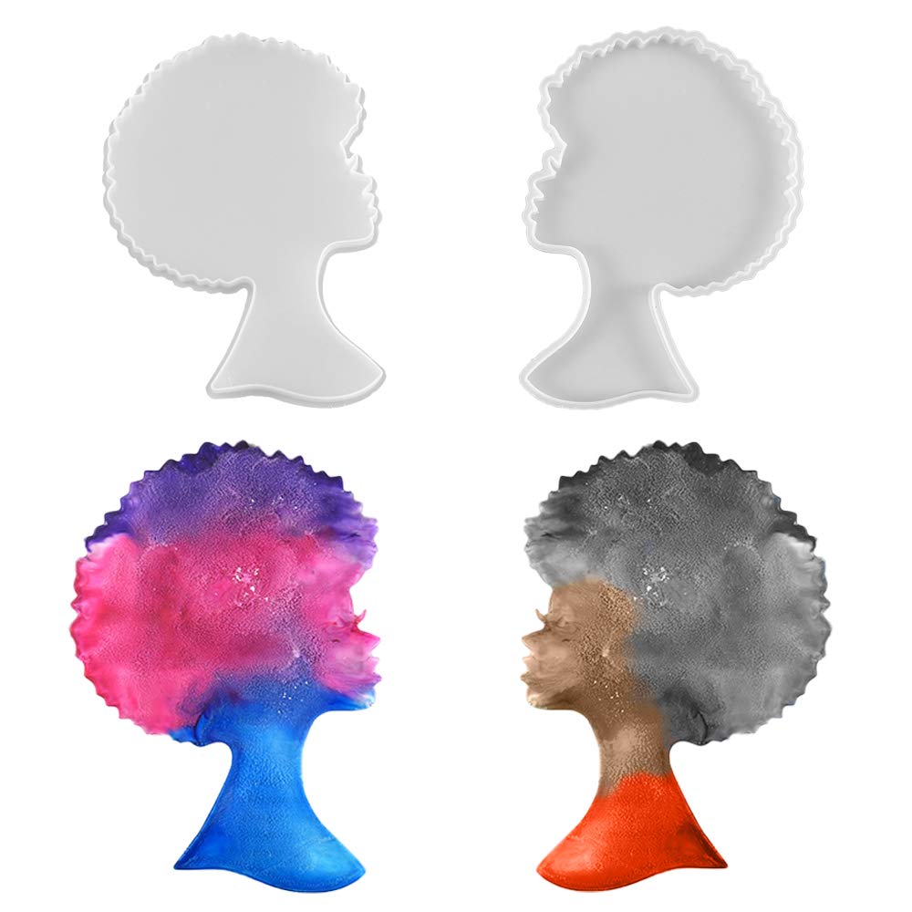 VERWIN 2PCS Epoxy Molds for Making African Woman Shape Trays and Coasters DIY Black Woman Ornaments Silicone Resin Molds Craft Tools for Home Decoration