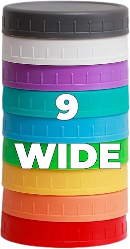 Miniatura 10 de Paquete de 18 tapas para tarros Mason de boca regular, tapas de tarros de vidrio de colores, tapas de plástico con anillos de silicona, tapas de