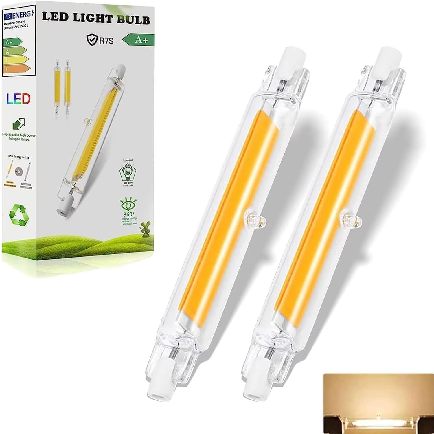 LVLIZHHO R7s LED 78mm Dimmbar Warmweiß 3000K 1000LM, 10W R7S LED Ersatz für 100W Halogenstab, 360°Abstrahlwinkel, Kein Flacker, AC 220-240V, für Zuhause/Außenbeleuchtung, 2 Stück