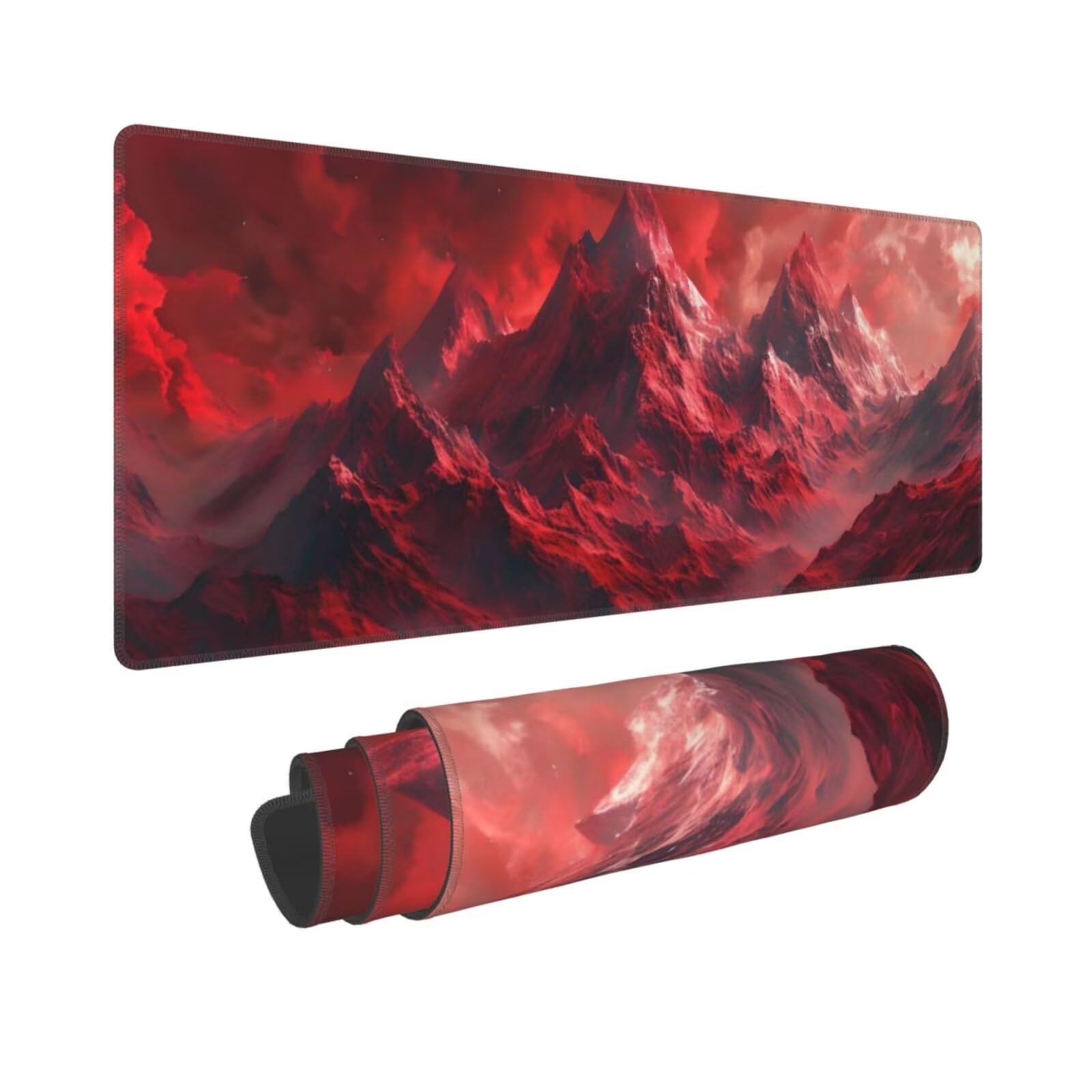 Tappetino Mouse, Tappetino Mouse Gaming Grande XXL 1500x800x3mm Tappetino Scrivania Mouse Pad, Base in Gomma Antiscivolo, Bordi Cuciti,Lavabile, Mousepad per Ufficio e Gaming (Le Montagne Rosse) R-302