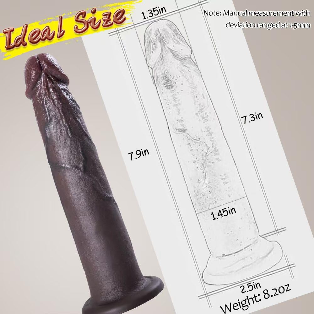 7.9in Thin Dildo for Beginners, Small Anal Dildos Without Balls, Soft Realistic Silicone Dildos with Soft Head, Strap On Dildo with Strong Suction Cup, Sex Toy for Women, Men, Gays Brown Cobulipo