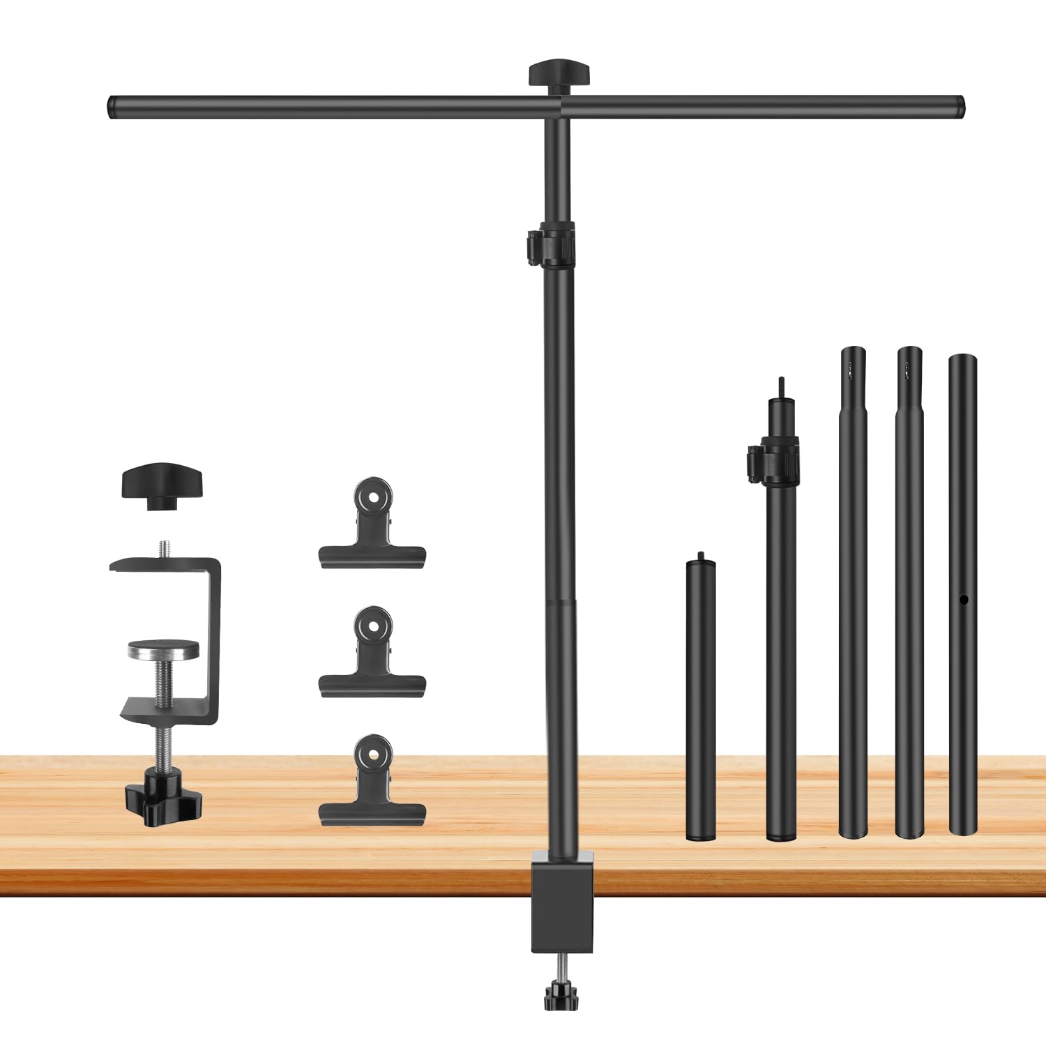 Support de Fond Réglable Petit 90x100cm, Desktop Support de Fond, Réglable de 26 à 90 cm avec et Pince en C-clamp, 3 traverses et 3 Clamps pour Le Portrait Photographie de Produits