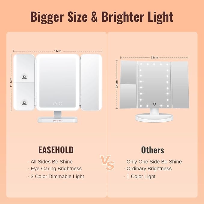 Espejo de Maquillaje con Luz EASEHOLD, 2X 3X 10X Aumento, Recargable miniatura 2