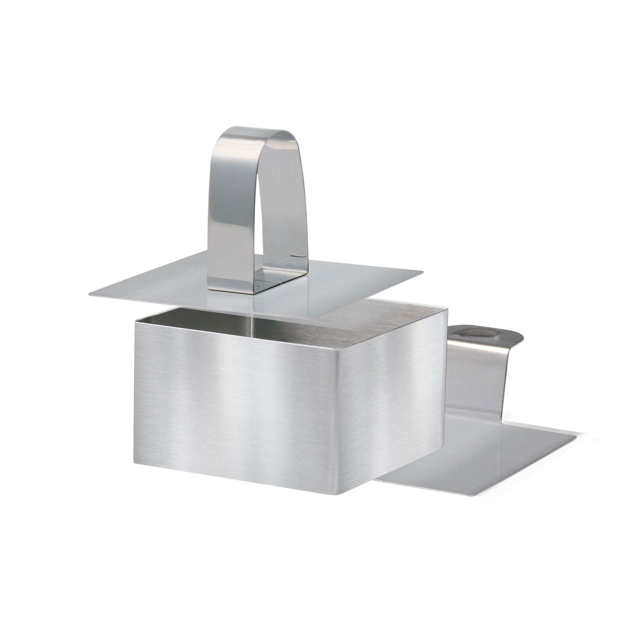 STONELINE Set di Coppapasta 8 Pezzi, Anelli per Torte 8x8 cm, Altezza 5 cm, in Acciaio Inox, Quadrato, Pressa Stantuffo Paletta Base, Stampo Rettangolare Coppa Pasta per Torte Dessert Mousse Alimenti