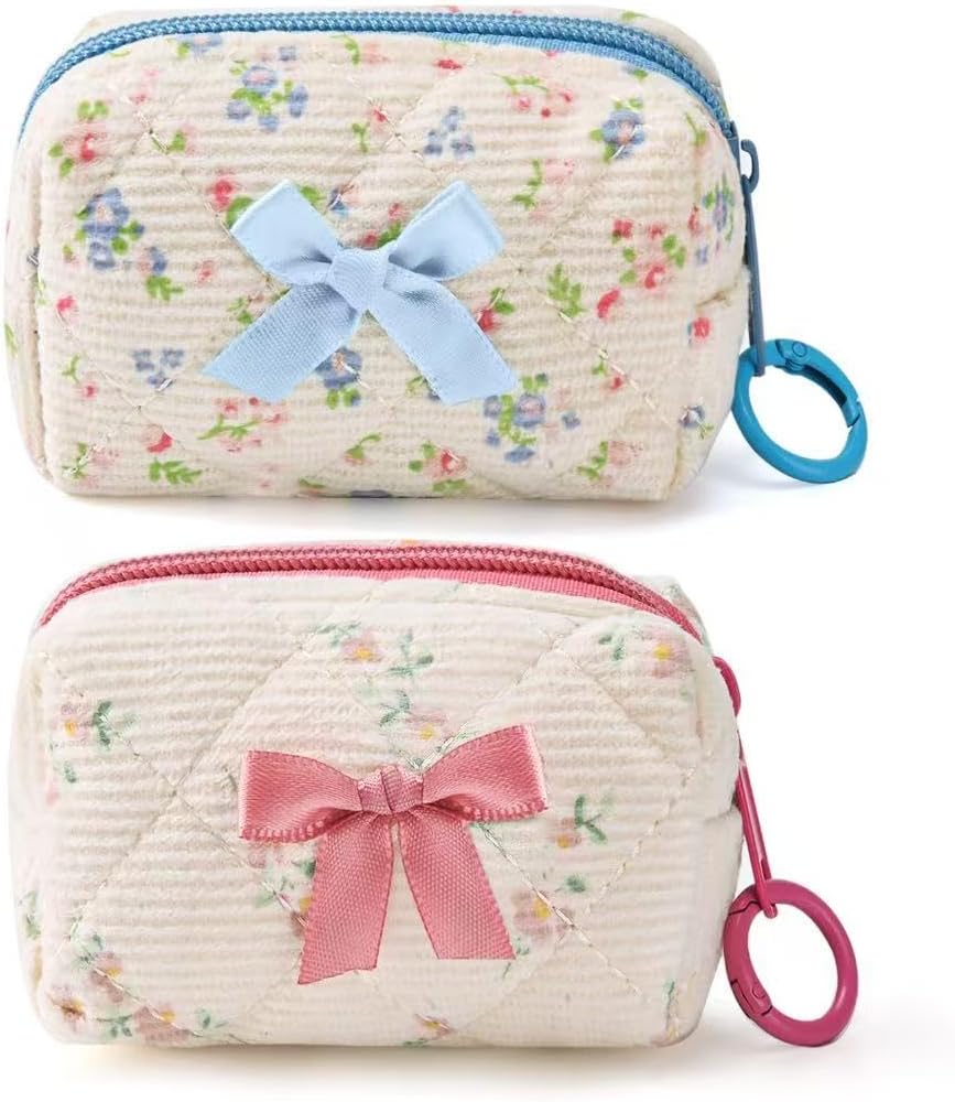 21st Birthday Gifts for Her Makeup Bag,2Pcs Mini Makeup Pouch Set,Portable Small Makeup Bag for Purse,Flower Cute Pouch Coquette Travel Toiletry Small Pouch for Women,Aesthetic Travel Cosmetic Bags