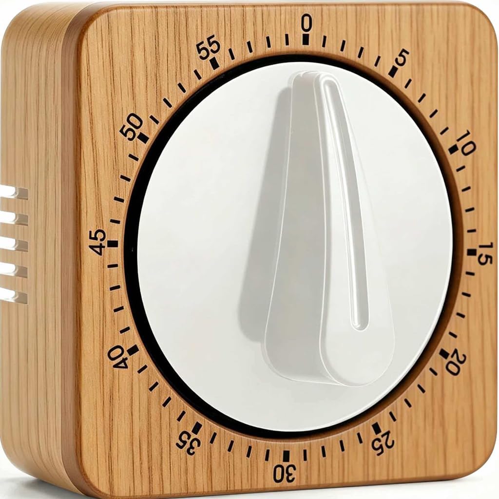 Kitchen Timers for Cooking, Bamboo Chef Cooking Timer Clock with Loud Alarm - 100% Mechanical Desk Timer - No Batteries Required - Magnetic Backing, Exquisite Stainless Steel Body - Countdown Reminder