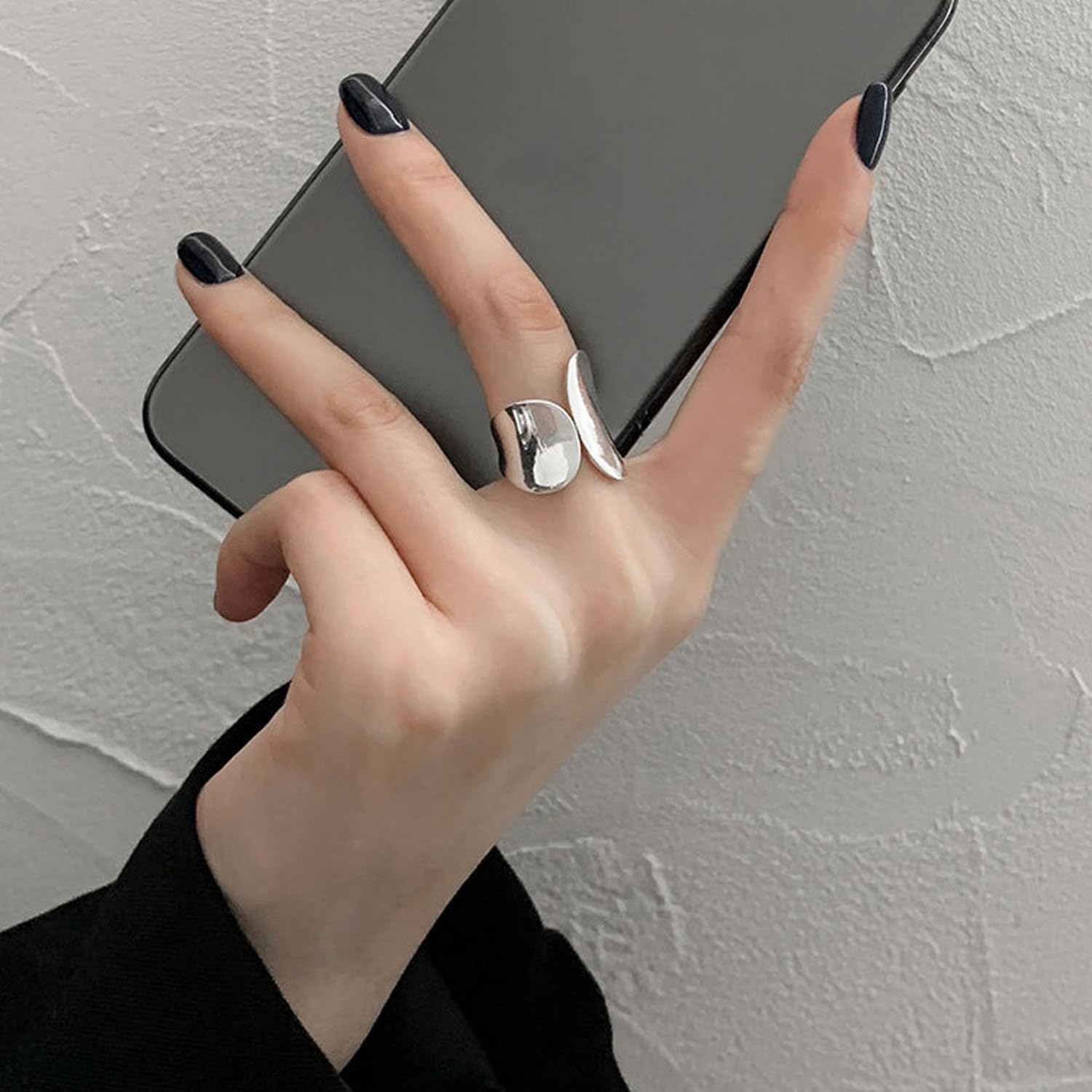 925 Sterling Silver Wide Band Ring Simple Handmade Hammered Chunky Statement Rings Adjustable Boho Thumb Ring for Women Men - Image 5