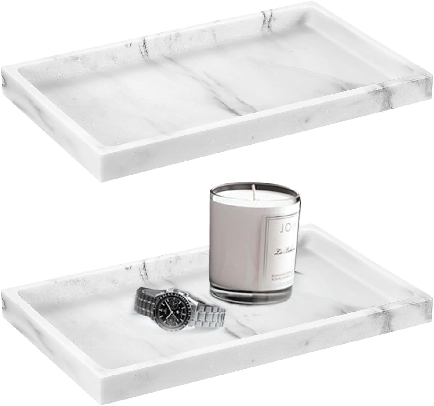 RAFIYU Badezimmer Tablett 2er-Set - Marmor Design, Silikon, 20x10cm, Für Schmuck & Deko