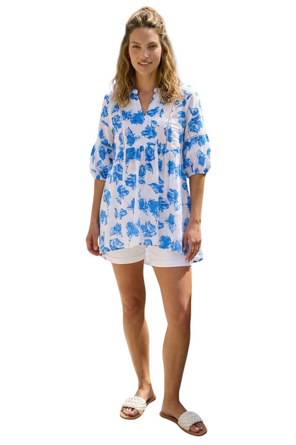 Roman Women's Blue Floral Print Tunic Top Size 18