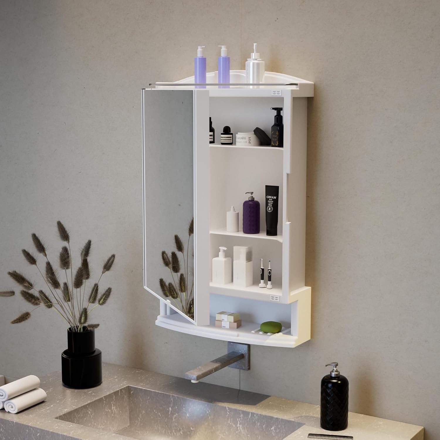 ZOSHOMI Orril Rich Look Mirror Bathroom Cabinet with Storage-Strong and Heavy Rich Look Cabinet with Mirror- Rich Look -Ivory -Made in India 4