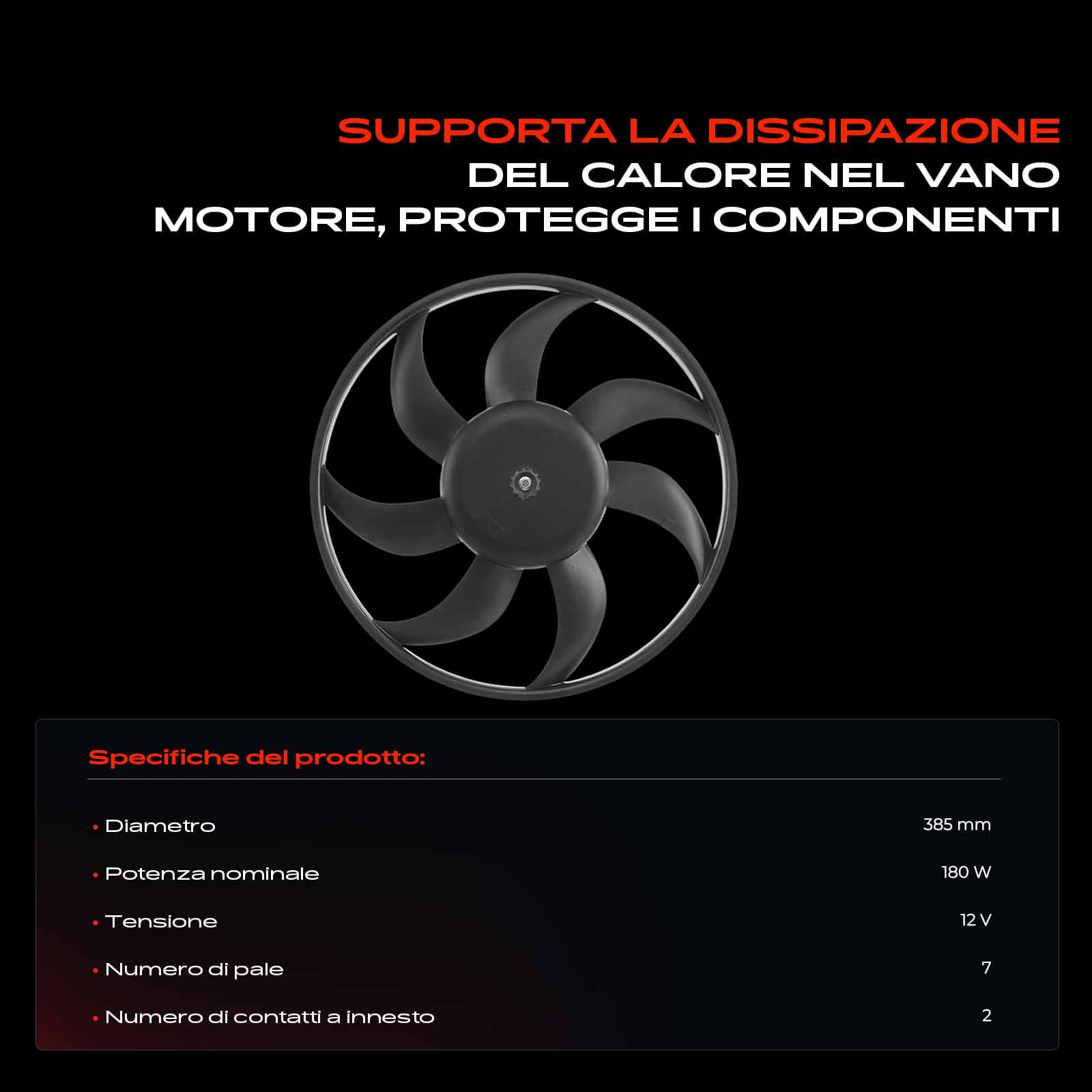 Frankberg Ventola di raffreddamento Ventola Radiatore ad acqua Compatibile con Corsa D S07 1.2 1.0 1.4 1.2 LPG 1.4 LPG 2006-2014 Replace# 1341394,55702179